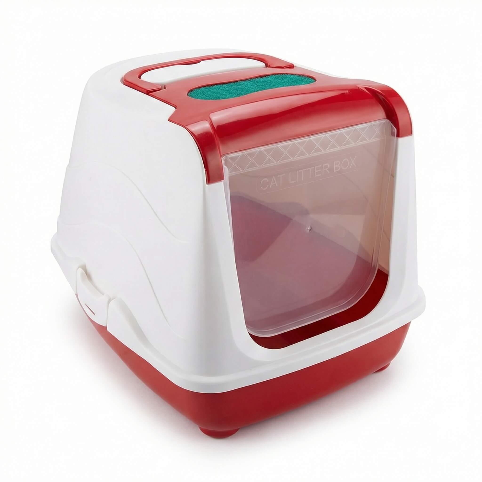 Enclosed Cat Litter Box with Hood and Filter - Red & White