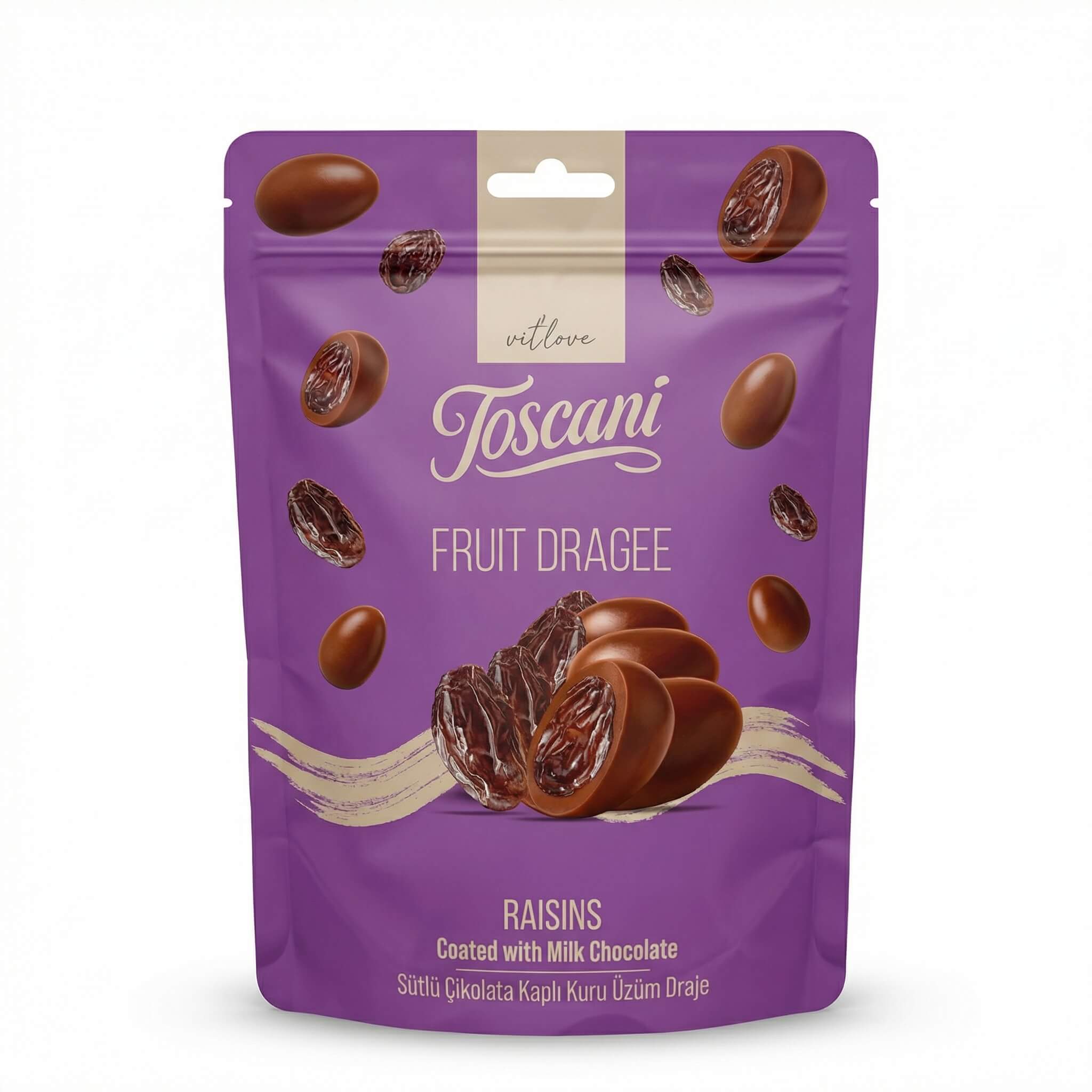 Toscani Fruit Dragee Raisins Coated with Milk Chocolate