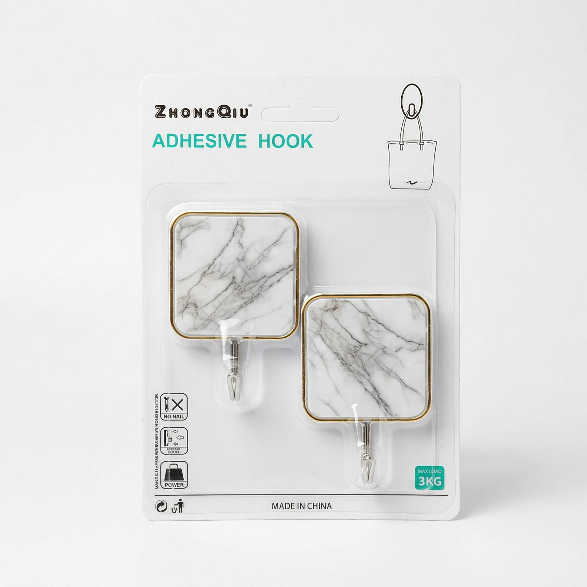 ZhongQiu Marble Pattern Adhesive Hooks - 2 Pieces