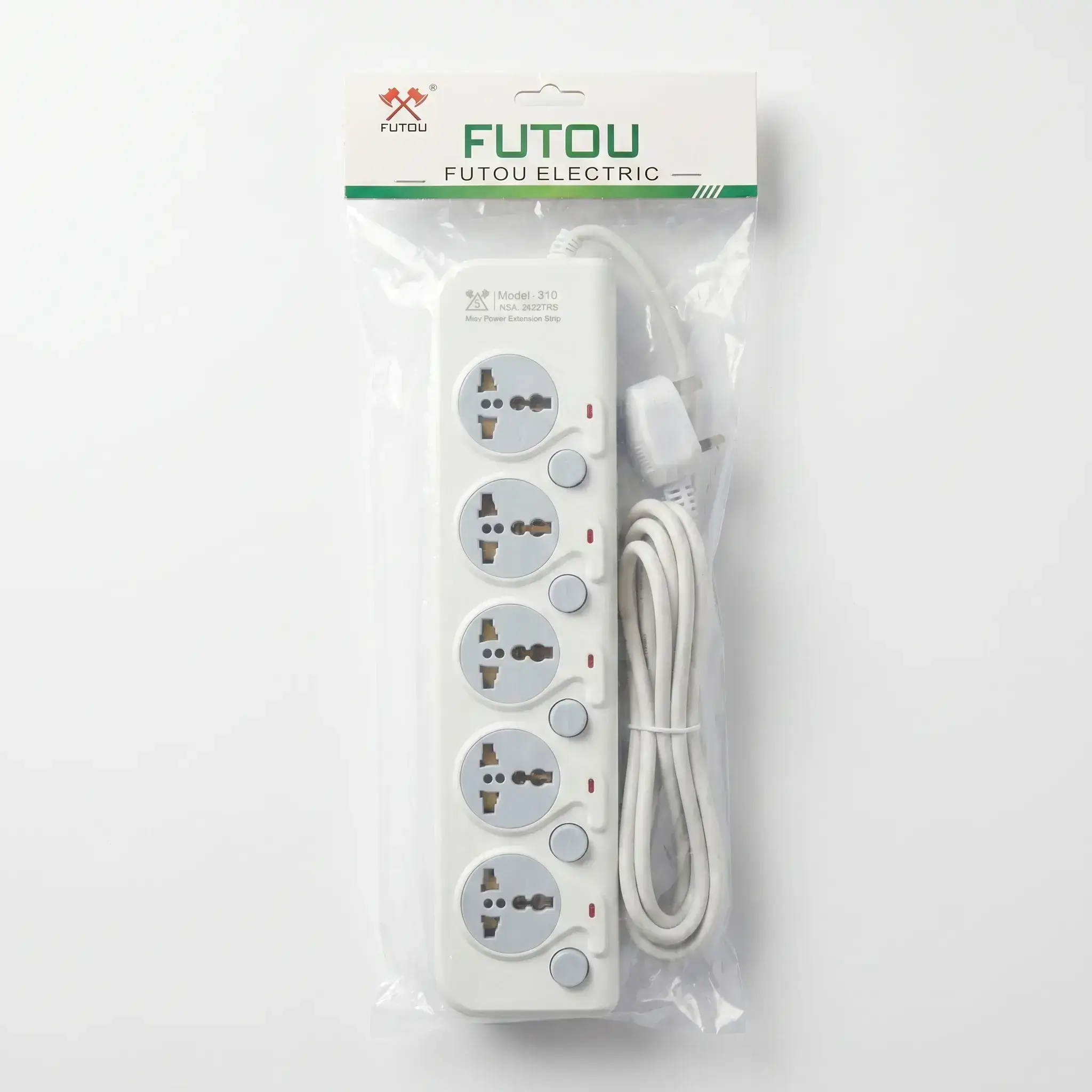 Futou 5-Way Power Extension Strip with Individual Switches