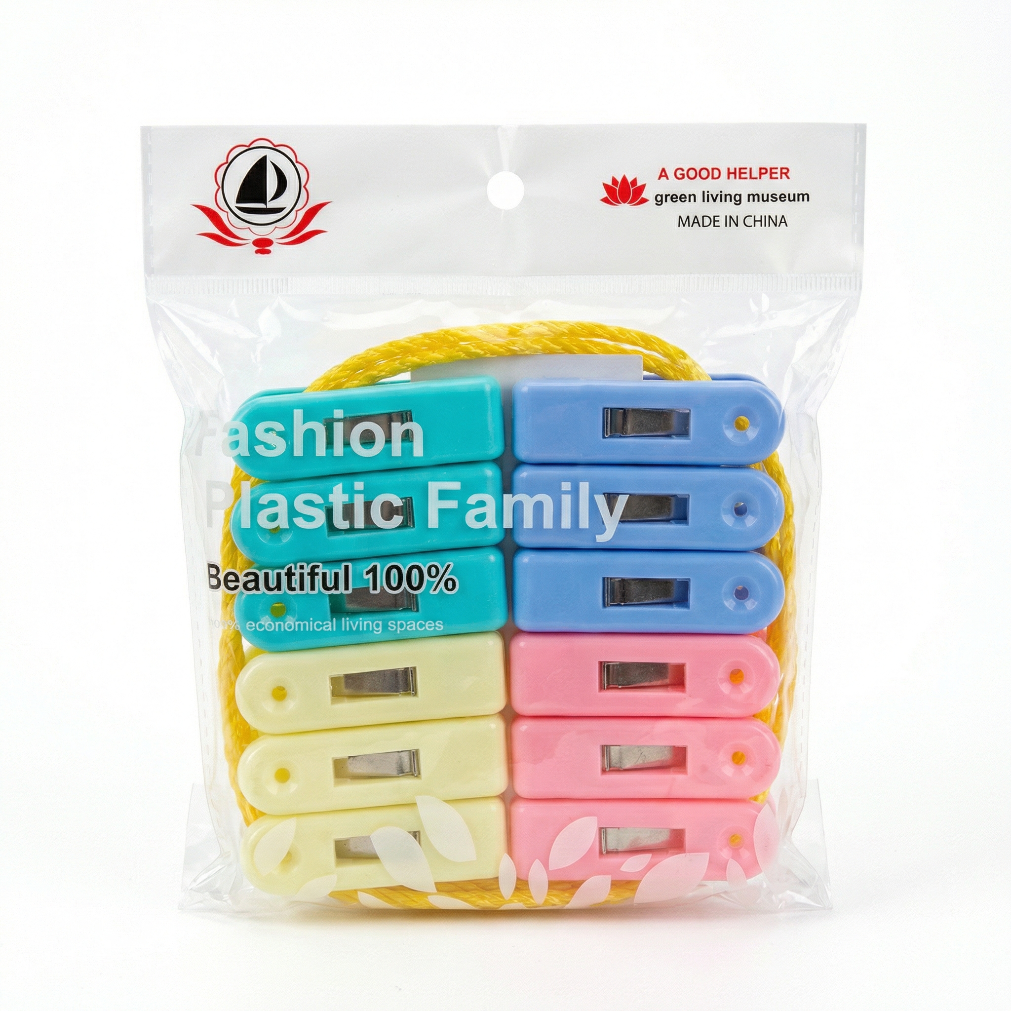 Fashion Plastic Family Clothes Pegs - 12 Pieces