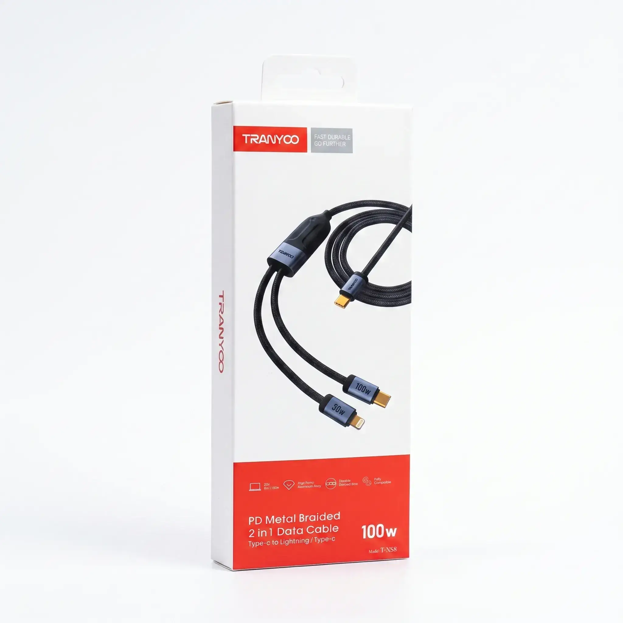 Tranyoo PD Metal Braided 2 in 1 Data Cable 100W