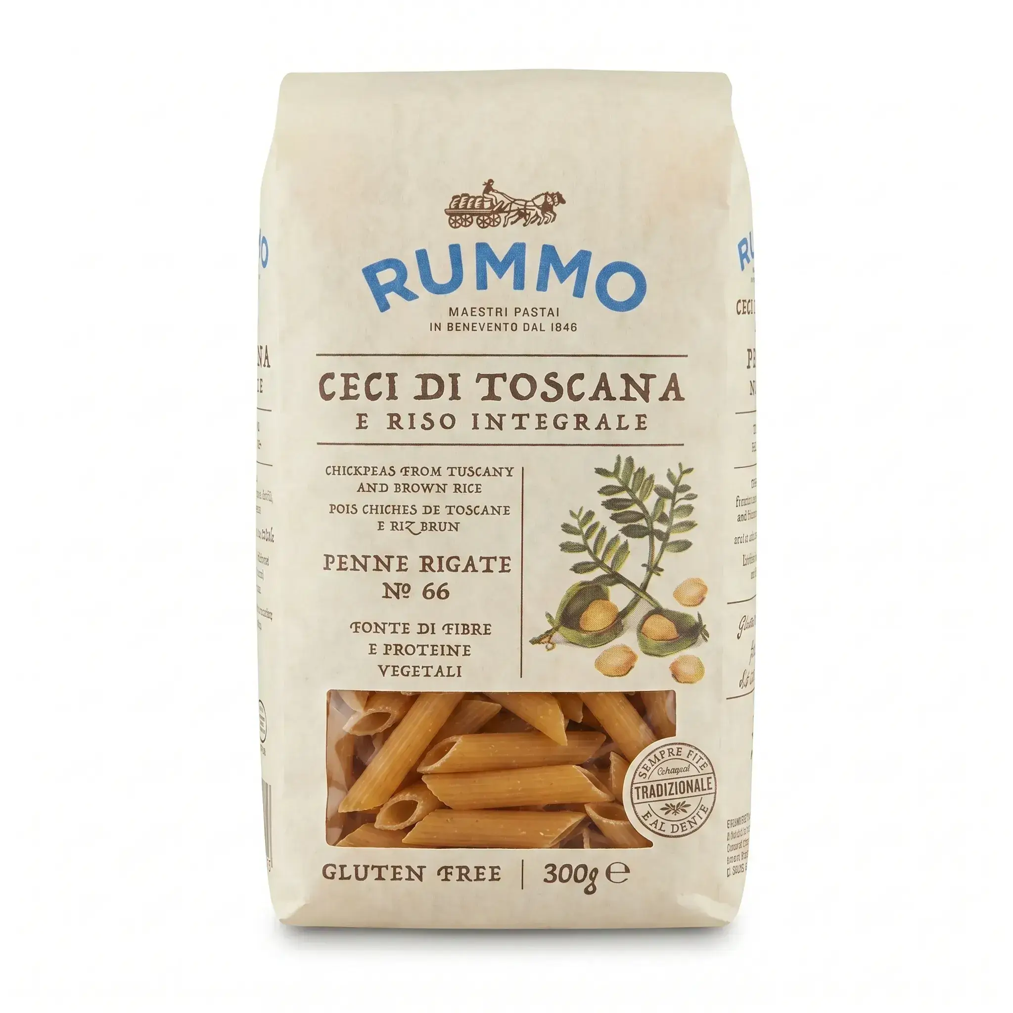 Rummo Gluten Free Penne Rigate No. 66 with Chickpeas and Brown Rice